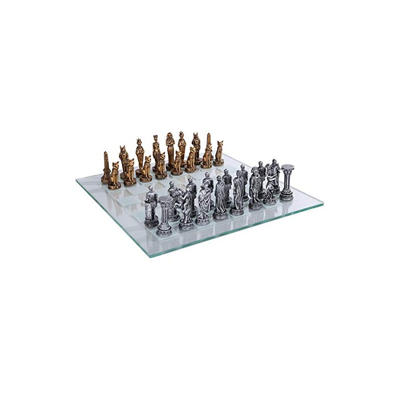 Pacific Giftware Romans Vs Egyptians Chess Set with Glass Board