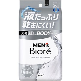 Biore Face Indulge Body Sheets for Men, Unscented, 26 Sheets, Kao / 남성용 비오레 페이스 인덜지 바디 시트, 무향, 26매, 카오