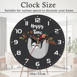 ENUIEO Wall Clock, 10 Inch Silent Non-Ticking Home Kitchen Decor, Battery Operated for Bathroom Bedroom Living Room Office(Cute Sloth)