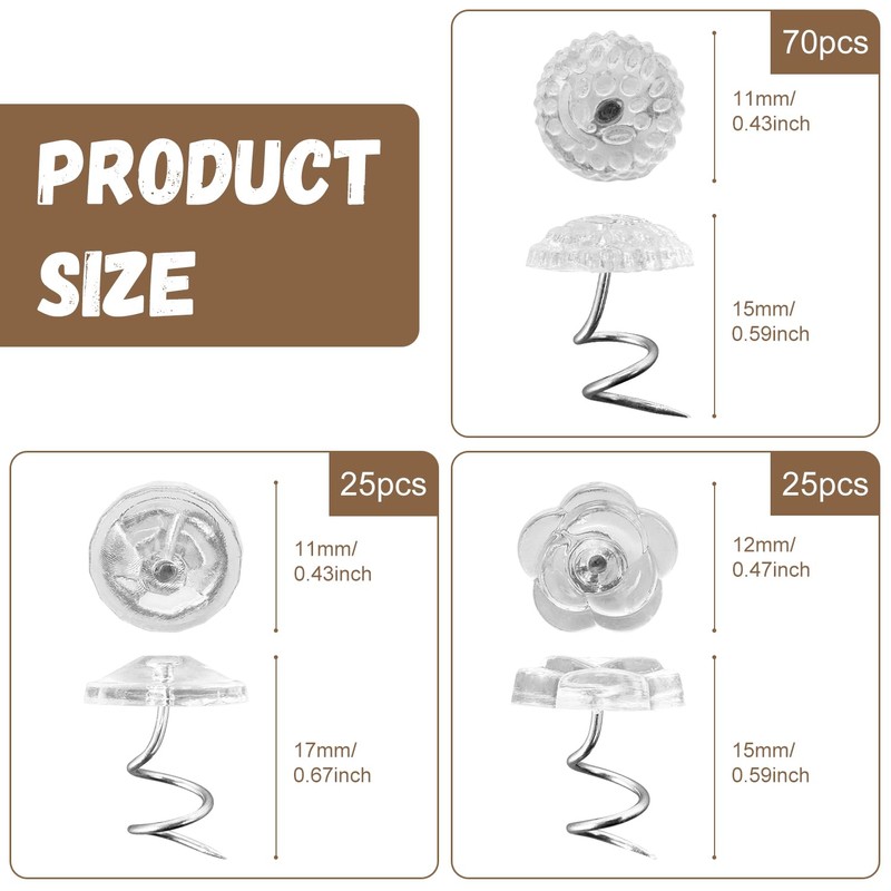 120Pcs Upholstery Pins,Stainless Steel Transparent Upholstery Tacks,Clear Heads Twist Pins