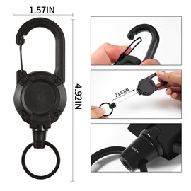 Retractable Key Ring, Durable Carabiner ID Holder, ABS Case with Retractable 60 cm Steel Cord, Robust Lanyard Extendable for Easy Accessibility (2, Black)