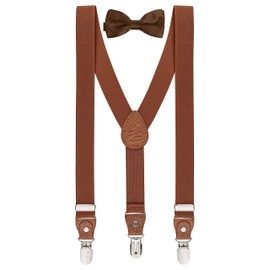 BomGuard Children's Braces with Bow Tie Set, 1 - 8 Years, for Boys and Girls - brown