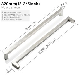 Redunest Cabinet Pulls Brushed Nickel Cabinet Handles Square Drawer Pulls, 2 Pack 12-3/5 Inch Stainless Steel Kitchen Door Cupboard Cabinet Handles, Cabinet Hardware Drawer Handles, 320mm Hole Centers