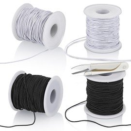 Zocipro 4Pcs Elastic Bracelet Cord 1mmx50m, Stretch String Cord with Scissors, Fabric Crafting String Rubber String Cord for Bracelet, Jewellery, Necklace, Craft Making & DIY (Black, White)