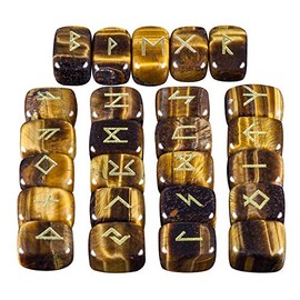 mookaitedecor Rune Stones Set with Engraved Elder Futhark Alphabet Crystal Meditation Divination,Tiger's Eye