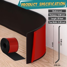 Frienda 6 Inch x 20 ft Flexible Baseboard Molding Trim Peel and Stick Vinyl Wall Base Cove Base Self Adhesive Rubber Vinyl Wall Base, Black