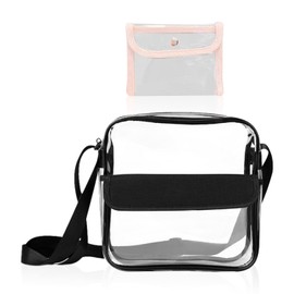 HDGSAFD 1 x transparent shoulder bag, 1 x storage bag, transparent shoulder bag, waterproof shoulder bag, adjustable shoulder bag, transparent travel bag, black, transparent