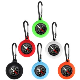 Pack of 6 Compass Children's Compass Outdoor Compass with Carabiner Hook Pocket Compass, Functional Compass Key Fob Children's Compass Survival Equipment Bearing Compass for Outdoor Camping Hiking