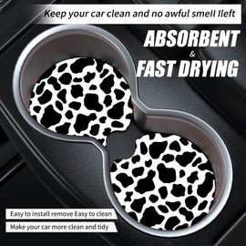 DAIWUGOU 2 Pack Car Cup Holder Coasters Cow Car Coasters for Cup Holders Anti Slip Rubber Car Cup Mat with A Finger Notch Fashion Car Interior Accessories Drink Coaster for Women Men 2.75 Inch