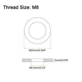 sourcing map 10Pcs M8 Flat Washer, 316 Stainless Steel 8.4mm ID x 24mm OD x 2mm Thick for Bolt Screw, Factories Repair, Kitchens, Shops, and Outdoor Construction, Silver