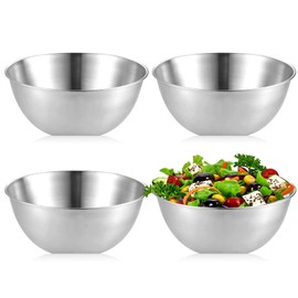 Set of 4 Stainless Steel Mixing Bowls: Diameter 19 cm, Stainless Steel Bowl, Stackable Salad Bowl, Metal Bowl, Snack Bowls for Serving, Cooking, Baking, Dishwasher Safe (1200 ml)