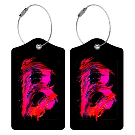 2 Pack Initial Luggage Tag for Suitcase, Artistic Letter Unique Leather Bag Tags Identifiers Privacy Cover ID Label with Durable Steel Loop for Women Men Kids Girls Travel, Letter B