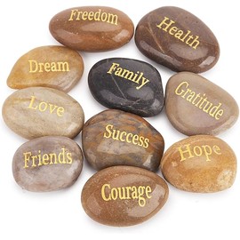 BigOtters Engraved Inspirational Stones, 10 Different Words Encouragement Amulets Gift Stones for Friends and Family as Meditation Decorations Birthday or Holiday Graduation Gift