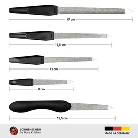 Sonnenschein by Hans Kniebes Set of 5 Sapphire Nail Files Coarse/Fine for Manicure and Pedicure - 9 cm, 13 cm, 15.5 cm, 17 cm Hollow File and Folding File