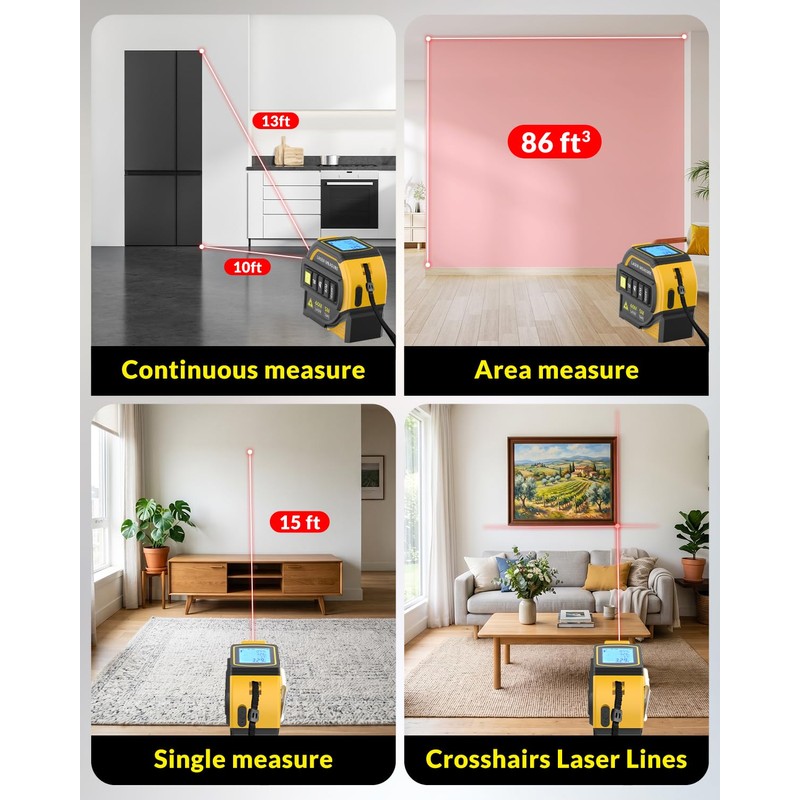 TEPU Laser Tape Measure 4-in-1, 197FT Laser Distance Meter with