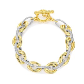 dnswez Wire Cable Bracelets for Women, Two Tone Link Chain Bracelets Circles Gold and Silver Adjustable Bracelets Wire Bangle Classic Designer Costume Jewelry for Women Gifts (Two Tone 2)