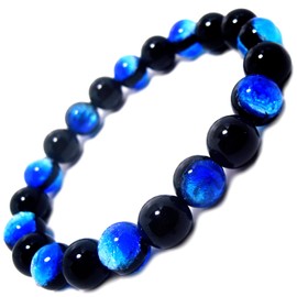 Stone jewelry japan Men's Luminous Firefly Glass Yonaguni Blue 0.4 inch (10 mm) Black Onyx 0.4 inch (10 mm) Power Stone Bracelet, Stone Glass, Onyx