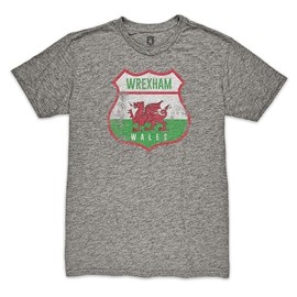 Wrexham Shield Premium Vintage Tri Blend T-Shirt - Grey (US, Alpha, X-Large, Regular, Regular, Grey)