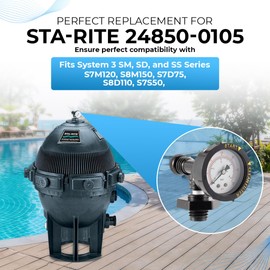 Replacement 24850-0105 Air Relief Valve & Pressure Gauge Assembly for Sta-Rite System 3 Pool & Spa Cartridge Filters - Durable Brass Valve & Dial Gauge for SM, SD, SS Series Models - Easy to Install