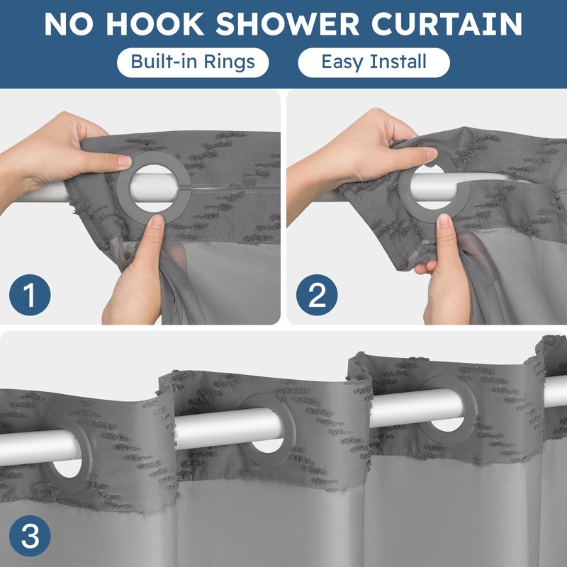 FADOTY No Hook Shower Curtain and Snap in Liner Set