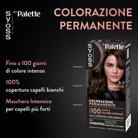 Syoss by Palette Colorazione Permanente 5-1 Castano Chiaro, Colorazione capelli permanente con Cheratina, per 100% copertura dei capelli bianchi e fino a 100 giorni di colore intenso