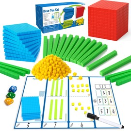 JUGGPENG Plastic Base Ten Blocks with Place Value Chart, Math Manipulatives for Kids, Math Cubes for Kindergarten 1st-3rd Grade, Counting Cubes for Math Learning Tools, 137 Pcs