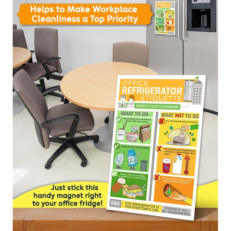 Office Refrigerator Etiquette Magnet -6"x9" Handy Guide for Proper Storage,