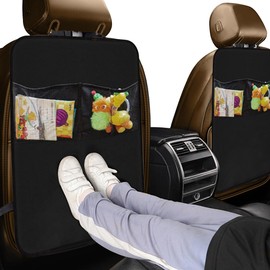 JOYCOURT 2PCS Car Seat Back Protector for Kids, Oxford Fabric Kick Mat Car Backseat Organizer, Waterproof Car Storage Organizer with 2 Pockets, Car Trip Accessories for Most Vehicles