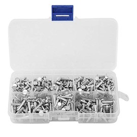 Solid Aluminum Rivet, Rivet Set, Solid Rivets Assortment Hammer Tools Kit with Storage Box M3 Flat Head for Hammer
