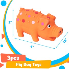 POPLAY 3PCS Squeaky Latex Grunting Pig Dog Toys, 4" Small Pig Dog Toy for Dog Puppy Chew Toys Rubber Squeeze Gift for Dogs