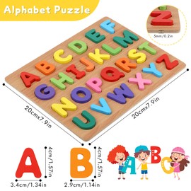 Alphabet Puzzle, Wooden Puzzles for Toddlers 3 4 5 Year Old, ABC Letter Puzzle, Educational Learning Toys for Kids Girls Boys Preschool Activities