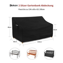 Dokon 2-Seater Garden Bench Protective Cover, Waterproof, Winterproof, 420D Oxford Fabric, Windproof, Anti-UV Cover for Garden Bench, Garden Sofa Cover with Ventilation Openings - 134 x 66 x 63/89 cm