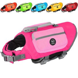 EMUST Dog Life Vests, Sports Style Dog Life Jacktets for Boat with Reflective Stripes, High Visibility Life Vests for Dogs, Medium Dog Vest Pool, Pink M