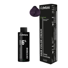 Femmas Hair Colour Set Medium Blonde Purple Intensive 7.22 I Hair Colour Cream 100 ml + Oxycream 100 ml 6% I Permanent Hair Colouration + Developer I Gentle & Long Lasting I Salon Hair Colour for Home