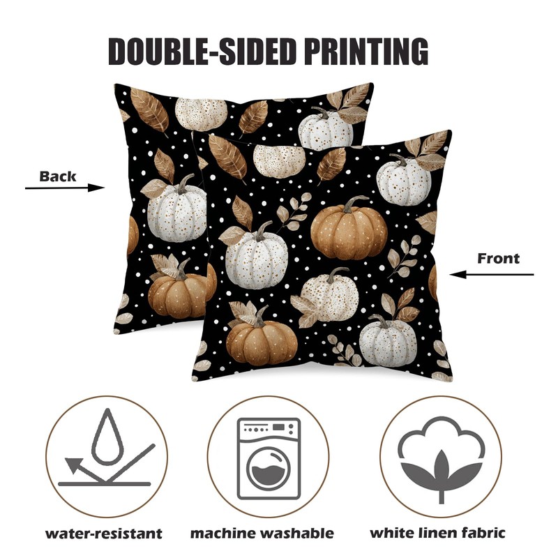 18x18 Inch Fall Pumpkin Pillow Covers Set of 2 Double-Sided