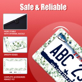 Green Leaves License Plate Frame Floral Leaf License Plate Frames Funny Auto Accessory Stainless Steel Colorful License Plate Decoration for Women Men 12 x 6 Inch