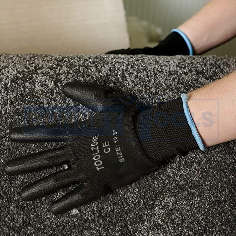 Dunnet Tools Large 10.5" Black Coated Work Gloves - Lightweight