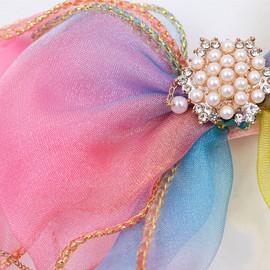 Ieron Hair Bows Colorful Ribbon, Princess Ribbon Pearl Tassels Girls Hair Accessories, for Girls Birthday Party