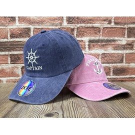 ZKFE Captain First Mate Matching Hats for Men Women, Navy & Pink Sailor Dad Hats Skipper Boating Baseball Caps, Gift for Couples