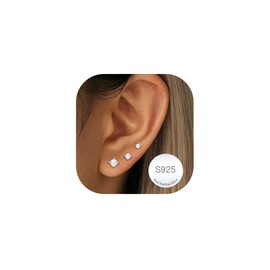 RAJPUTANA 3 Pairs Small Earrings Sterling Silver for Women Set Hypoallergenic 14K Gold Stud Earrings Delicate CZ Star Dot Heart Stud Earrings 925 Silver Set Jewellery Gifts, Sterling Silver, No