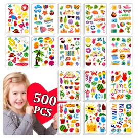 Partywind 32 Sheets (500 PCS) Hawaiian Stickers for Party Decorations, Cute Hawaiian Stickers for Water Bottle/Scrapbook/Laptop Decor, Waterproof Summer Stickers for Beach Pool Party Supplies