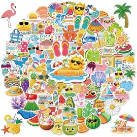 Anwyll 300Pcs Summer Stickers - Summer Water Bottle Stickers Bulk Waterproof Vinyl Beach Sticker Self Adhesive Summers Themed Sticker for Pool Party Decoration Scrapbooking Skateboard Laptop