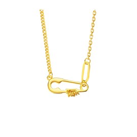 Dainty Safety Pin Pendant Goldtone Necklace for Women Men Simple Paperclip Charm Choker Statement Cuban Link Chain Necklaces Fashion Birthday Christmas Jewelry Gifts for Wife Girlfriend Daughter, one