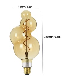 Lxcom Lighting Decorative Large Vintage Light Bulb Bubble Light Bulb 4W Bubble Shaped LED Oversized Edison Bulb 2300K Warm White Amber Glass Spiral Flexible Filament E26 Base for Home Bar Resturant