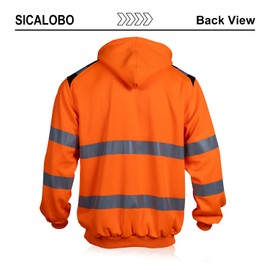 Sicalobo Men's High Visibility Safety Hoodie,ANSI Class 3 Reflective Work Pullover,Hi Vis Construction Hooded Jumper Workwear for Men(Orange,M)