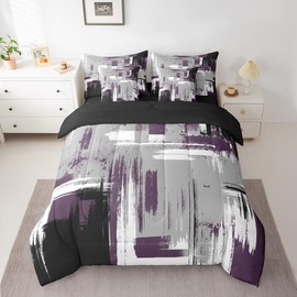 Feelyou Abstract 7 Piece Bedding Set Modern Abstract Art Bed in a Bag Purple Grey Black Comforter Lightweight Retro Bed Set Includes Comforter, Sheet Set, Pillowcases & Pillow Covers Full Size