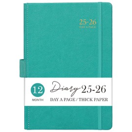 Academic Diary 2025-2026 - Diary 2025-2026 Day Per Page, A5 Page a Day August 2025 - July 2026 with Pen Loop, 180° Flat out, Monthly Stickers, Green