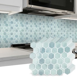 WalDecoo 10-Sheet Hexagon Peel and Stick Backsplash for Kitchen, New Upgrade Premium Extra Thicker Design 3D Self Adhesive Wall Tiles, Large Stick on Tiles for Kitchen and Bathroom (12" x 12")