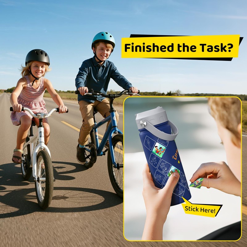 GoKEDA Kids Achievements Water Bottle with Reward Stickers, 18oz Vacuum