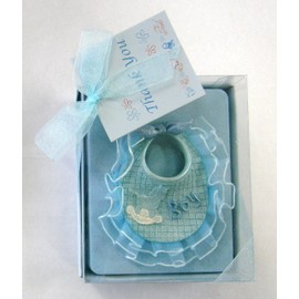 Lunaura Baby Keepsake 12 pcs Baby Boy Blue Bib with Thank You Card Favors